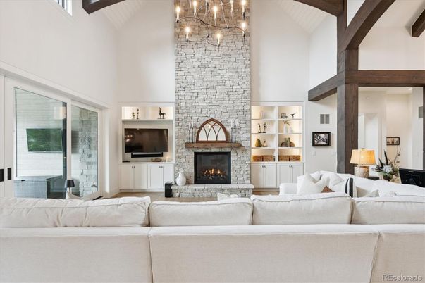 Fireplace, Interior, Living room, Stone Walls, Wooden Beams