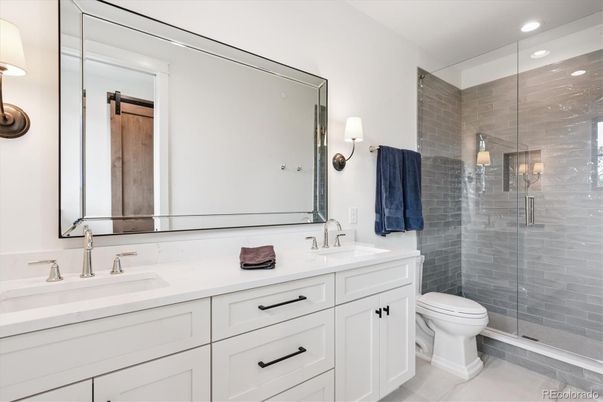Bathroom, Dual Sink Vanities, Glass Shower, Interior, Recessed Lighting