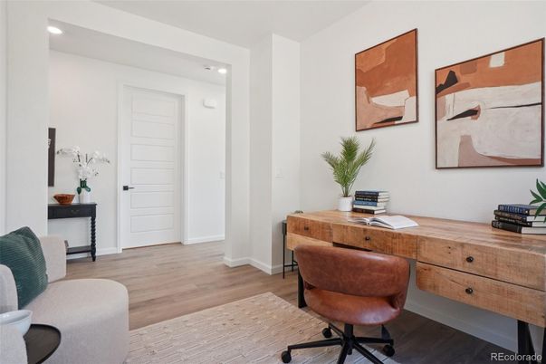 Home Office, Interior, Recessed Lighting, Wood Texture Flooring