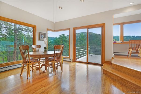 Dining room, Interior, Recessed Lighting, Wood Texture Flooring