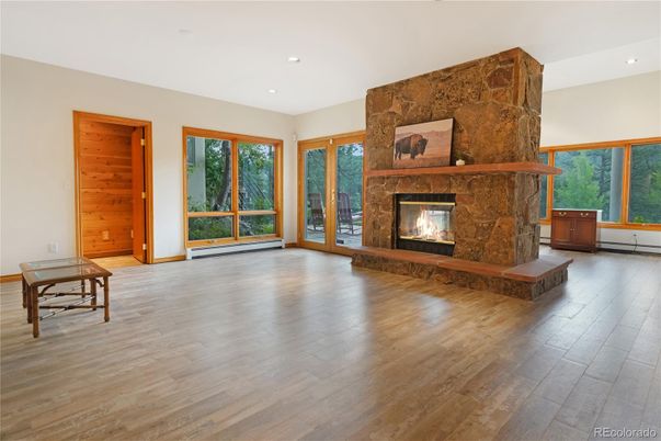 Empty room, Fireplace, Interior, Recessed Lighting, Wood Texture Flooring