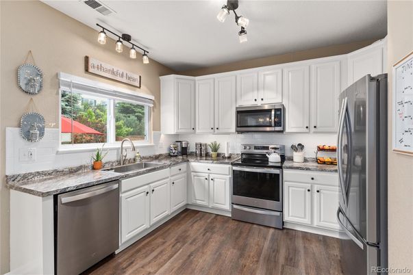 Interior, Kitchen, Stainless Steel Appliances, Wood Texture Flooring