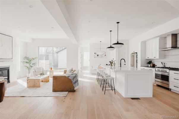 Interior, Kitchen, Living room, Pendant Lights, Recessed Lighting, Stainless Steel Appliances, Wood Texture Flooring