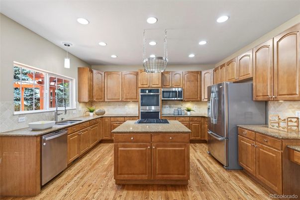 Interior, Kitchen, Pendant Lights, Recessed Lighting, Wood Texture Flooring