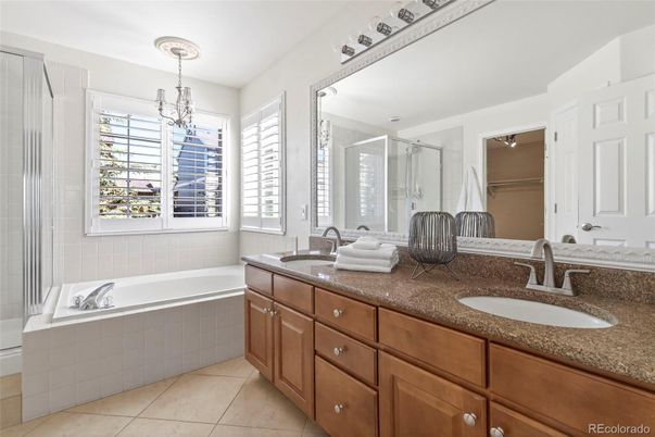 Bathroom, Chandelier, Dual Sink Vanities, Glass Shower, Interior