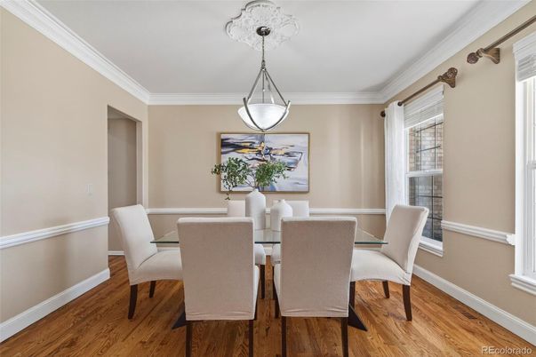 Dining room, Interior, Pendant Lights, Wood Texture Flooring
