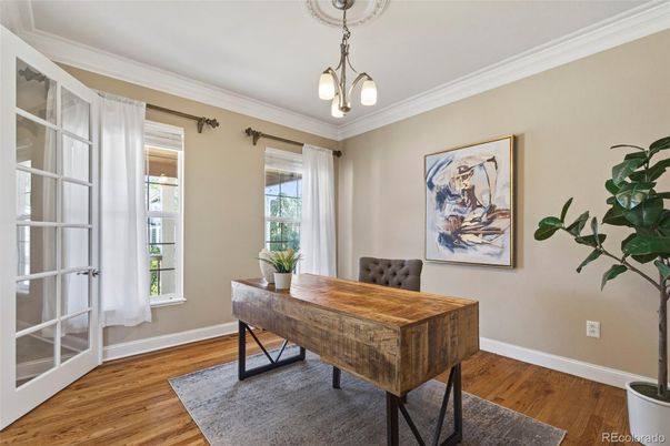 Home Office, Interior, Pendant Lights, Wood Texture Flooring