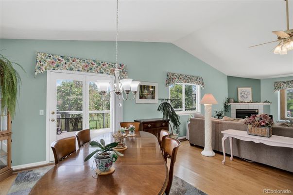 Chandelier, Dining room, Fireplace, Interior, Living room, Pendant Lights, Wood Texture Flooring