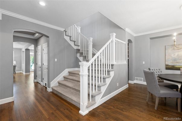 Dining room, Interior, Recessed Lighting, Wood Texture Flooring