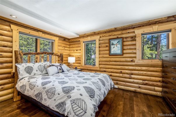 Bedroom, Interior, Recessed Lighting, Wood Texture Flooring, Wooden Walls