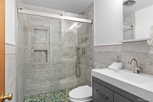 Bathroom, Glass Shower, Interior, Marble Walls
