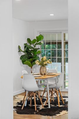 Dining room, Interior, Recessed Lighting, Wood Texture Flooring