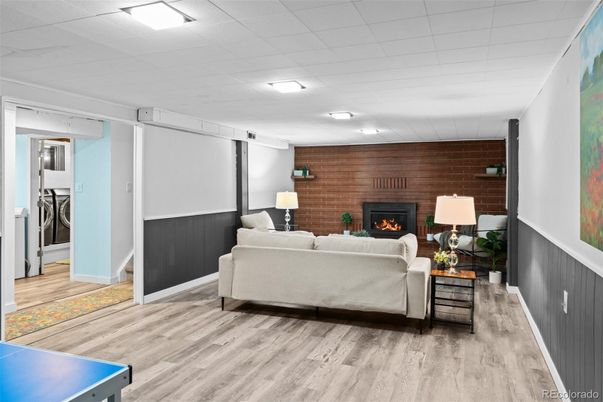 Fireplace, Interior, Living room, Stone Walls, Wood Texture Flooring