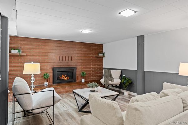 Fireplace, Interior, Living room, Stone Walls, Wood Texture Flooring, Wooden Walls
