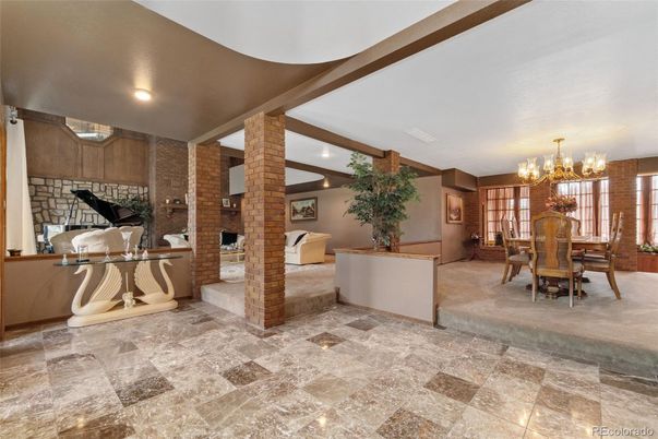 Chandelier, Dining room, Interior, Piano, Recessed Lighting