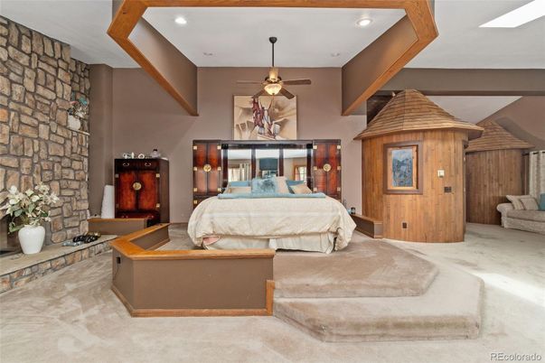 Bedroom, Interior, Recessed Lighting, Stone Walls