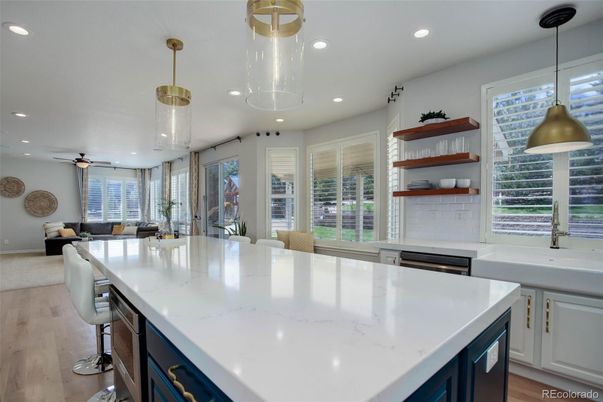 Interior, Kitchen, Living room, Pendant Lights, Recessed Lighting, Wood Texture Flooring