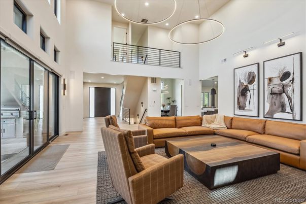 Interior, Living room, Pendant Lights, Recessed Lighting, Wood Texture Flooring