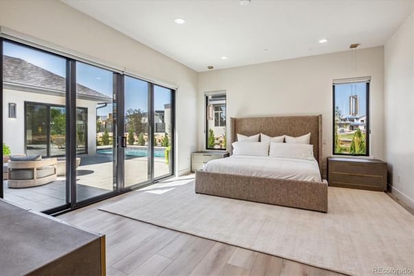 Bedroom, Interior, Pendant Lights, Recessed Lighting, Wood Texture Flooring