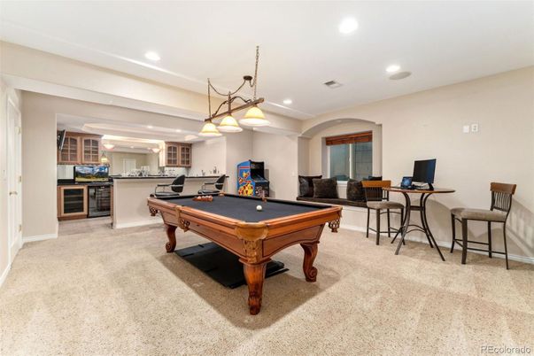 Billiard Table, Game Room, Interior, Pendant Lights, Recessed Lighting