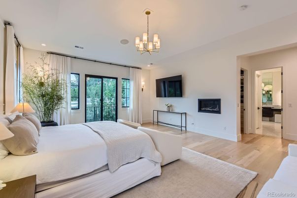Bedroom, Interior, Pendant Lights, Recessed Lighting, Wood Texture Flooring