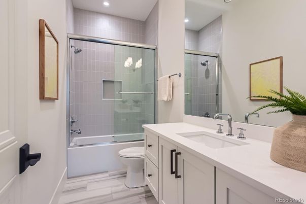 Bathroom, Glass Shower, Interior, Marble, Recessed Lighting