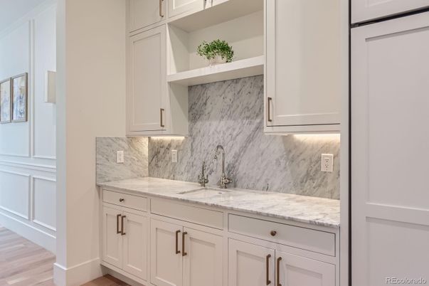 Interior, Kitchen, Marble Walls, Wood Texture Flooring