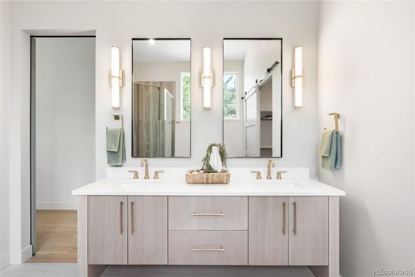 Bathroom, Dual Sink Vanities, Interior, Wood Texture Flooring