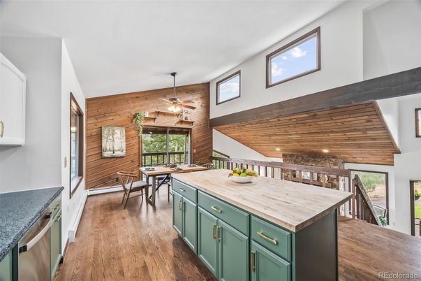 Dining room, Interior, Kitchen, Recessed Lighting, Wooden Beams, Wooden Ceilings, Wood Texture Flooring, Wooden Walls
