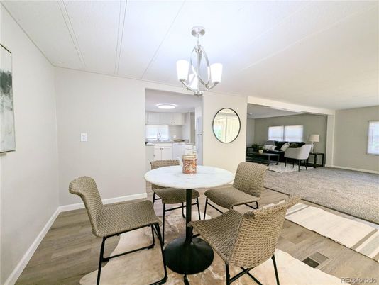 Chandelier, Dining room, Interior, Kitchen, Living room, Pendant Lights, Wood Texture Flooring