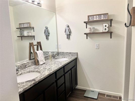 Bathroom, Dual Sink Vanities, Interior, Wood Texture Flooring