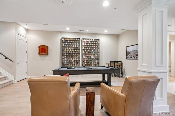 Billiard Table, Game Room, Interior, Recessed Lighting, Wood Texture Flooring