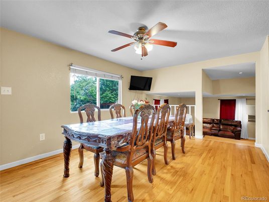 Dining room, Interior, Recessed Lighting, Wood Texture Flooring