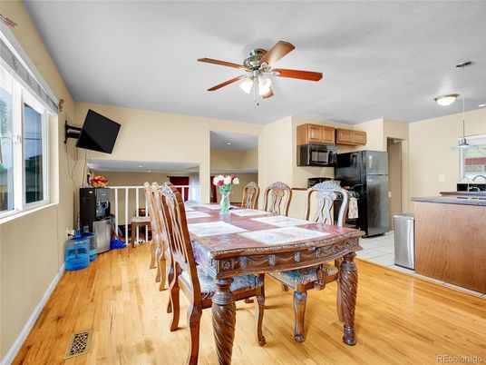 Dining room, Interior, Kitchen, Recessed Lighting, Wood Texture Flooring