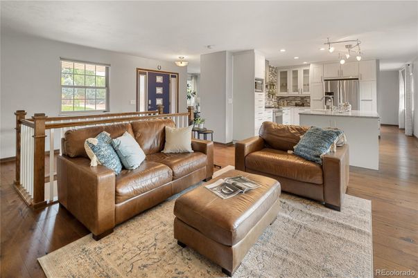 Interior, Kitchen, Living room, Recessed Lighting, Stainless Steel Appliances, Wood Texture Flooring