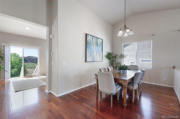 Chandelier, Dining room, Interior, Pendant Lights, Recessed Lighting, Wood Texture Flooring