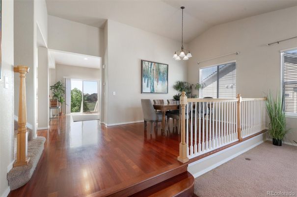 Dining room, Interior, Pendant Lights, Recessed Lighting, Wood Texture Flooring