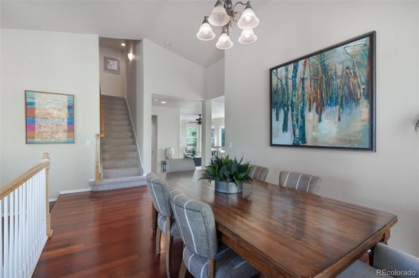 Chandelier, Dining room, Interior, Recessed Lighting, Wood Texture Flooring