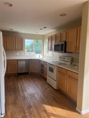 Interior, Kitchen, Pendant Lights, Recessed Lighting, Wood Texture Flooring