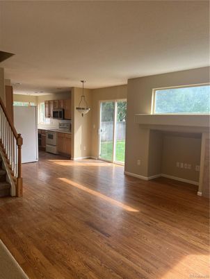 Empty room, Interior, Kitchen, Pendant Lights, Wood Texture Flooring