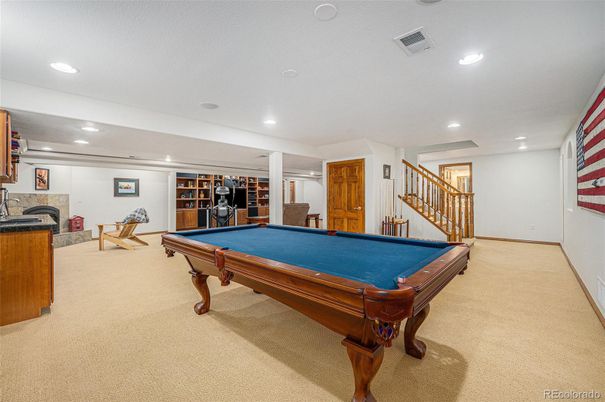 Billiard Table, Fireplace, Game Room, Interior, Recessed Lighting