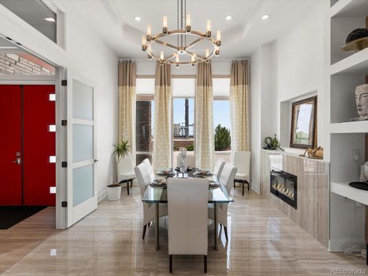 Chandelier, Dining room, Fireplace, Interior, Pendant Lights, Recessed Lighting