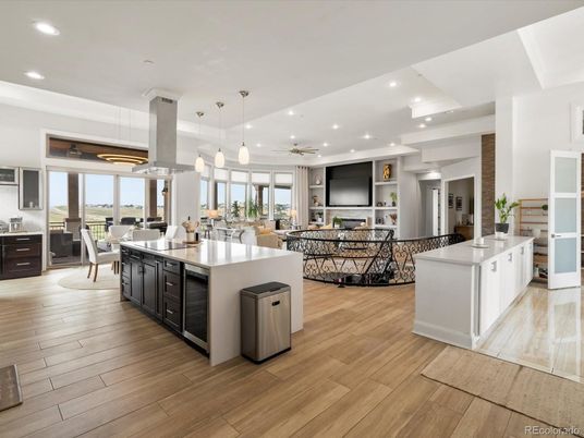 Dining room, Interior, Kitchen, Living room, Pendant Lights, Recessed Lighting, Wood Texture Flooring