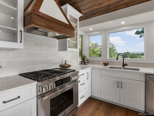 Interior, Kitchen, Recessed Lighting, Stainless Steel Appliances, Wooden Ceilings, Wood Texture Flooring