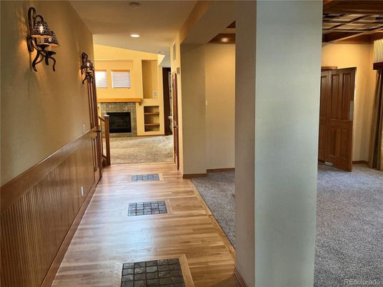 Fireplace, Interior, Recessed Lighting, Wood Texture Flooring