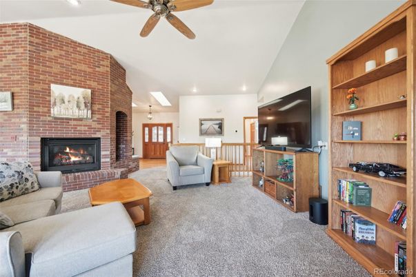 Fireplace, Interior, Living room, Recessed Lighting, Stone Walls