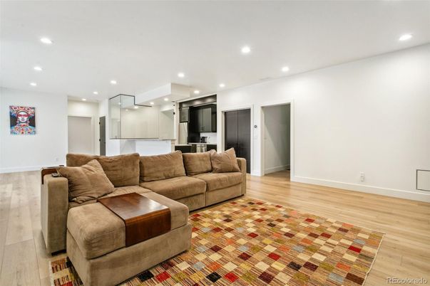 Interior, Kitchen, Living room, Recessed Lighting, Wood Texture Flooring