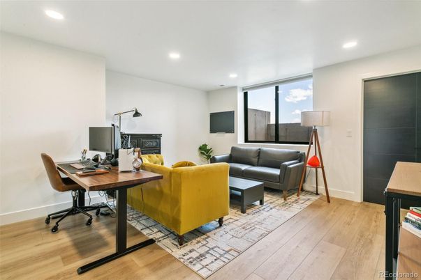 Home Office, Interior, Living room, Recessed Lighting, Wood Texture Flooring