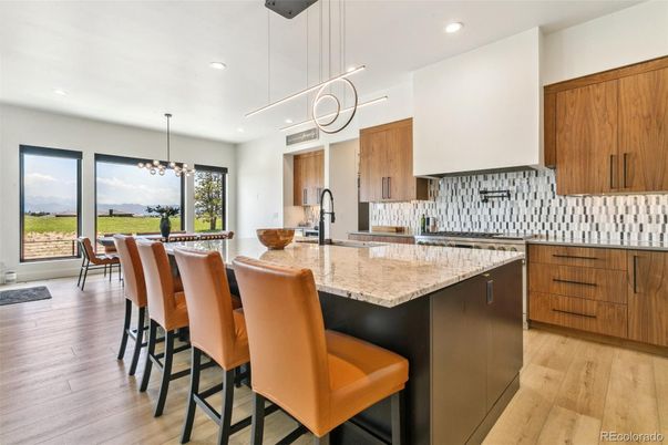 Dining room, Interior, Kitchen, Pendant Lights, Recessed Lighting, Wood Texture Flooring