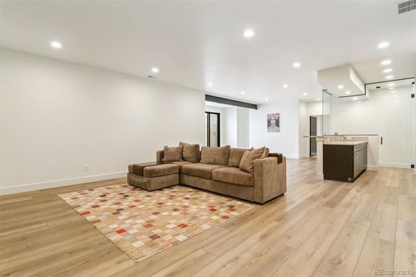 Interior, Kitchen, Living room, Recessed Lighting, Wood Texture Flooring